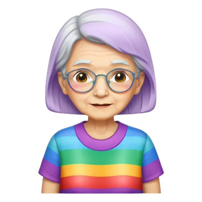 old woman with rainbow colored shirt sticker