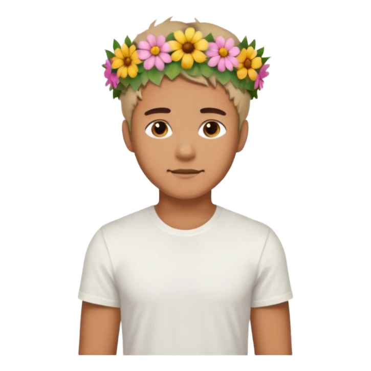 Man with flower crown and white shirt, body sticker