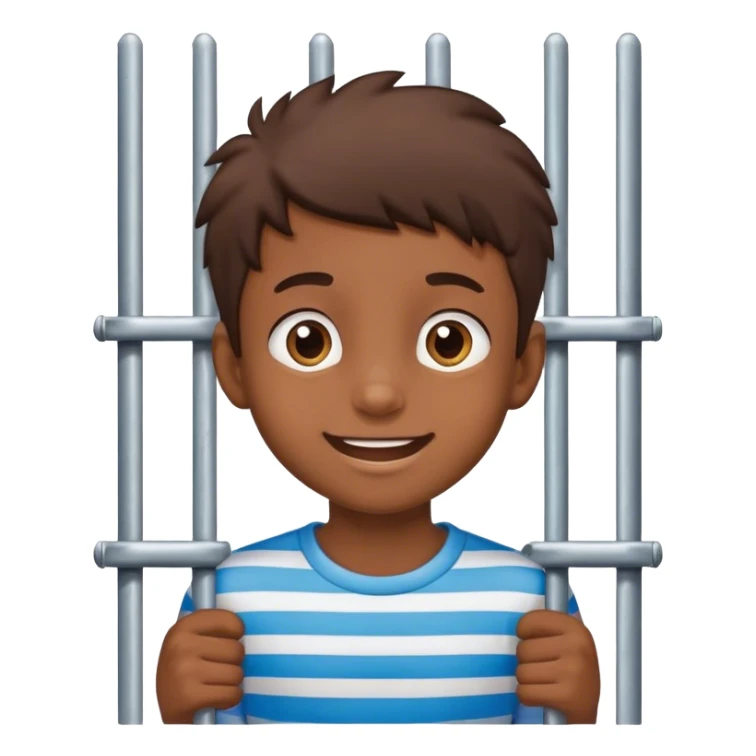happy boy looking behind the bars of a gate sticker
