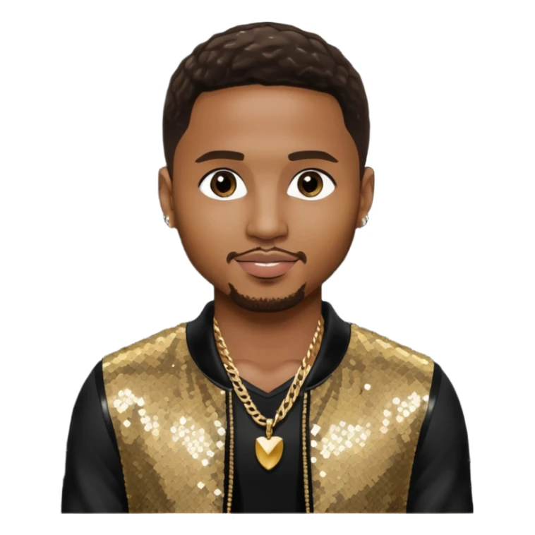 Trey Songz with dark brown hair, black sequin outfit sticker