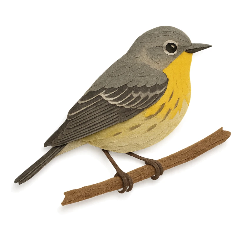 New World warbler sitting on a branch, delicate paper layers, realistic feather patterns, subtle color variations sticker