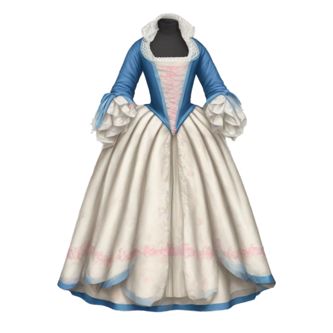 17th century gown with pink white and blue  sticker