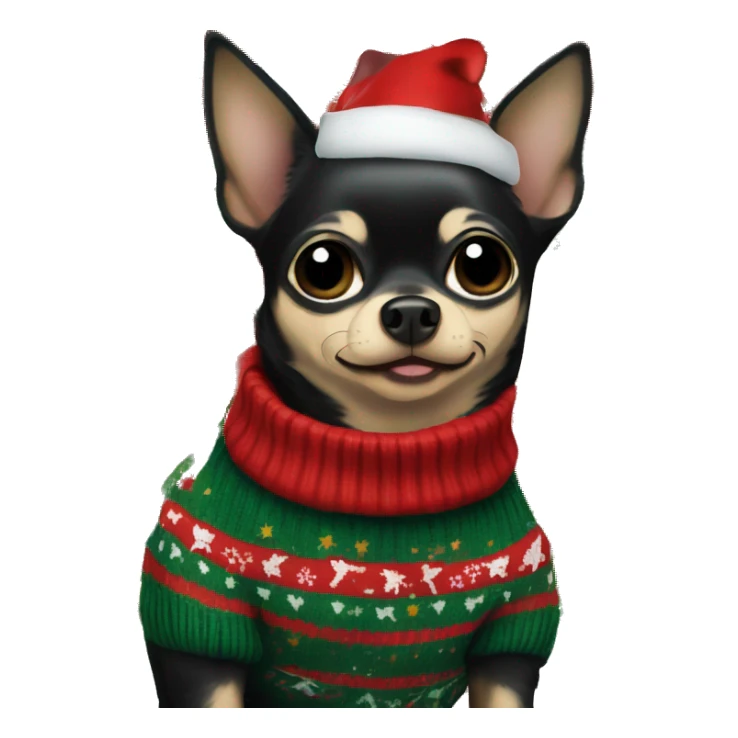Black chihuahua with Christmas sweater  sticker
