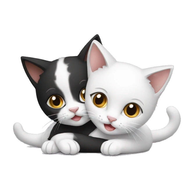 Two cats playing together, one white and the other black sticker