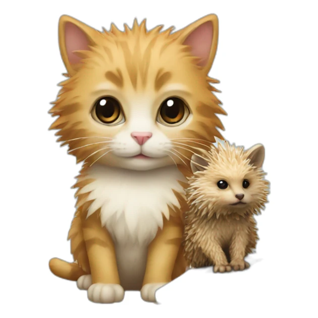 a small kitten with a bow and a large hedgehog with a laptop sticker