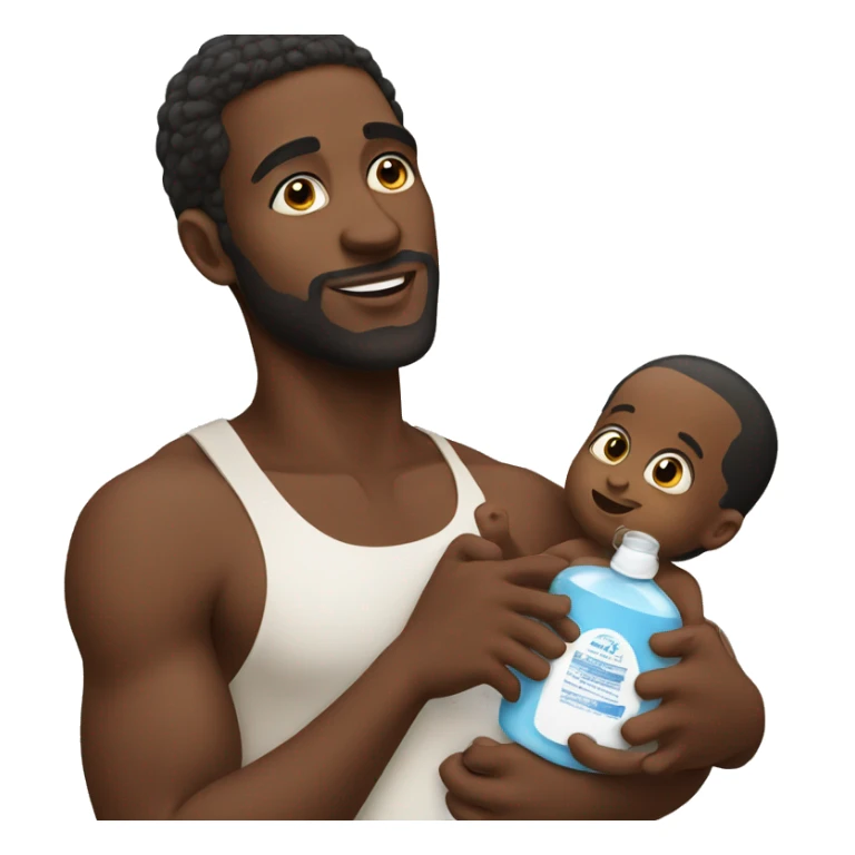 black man holding baby oil sticker