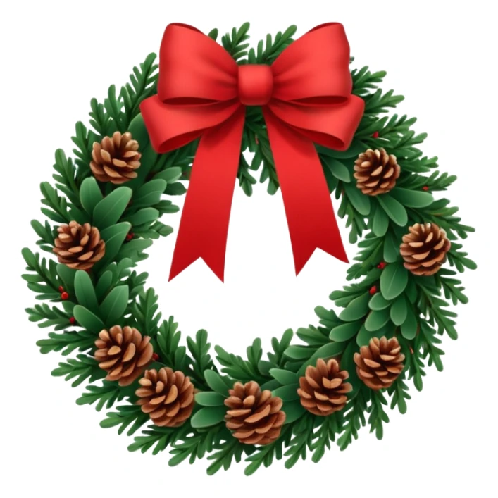 Christmas wreath with long bow and pinecones sticker