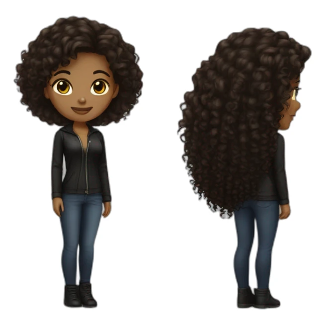 woman light brown skin long dark curly hair with black cat sticker