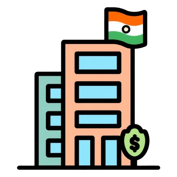 business building with Indian flag, representing nationalization of private business in India sticker