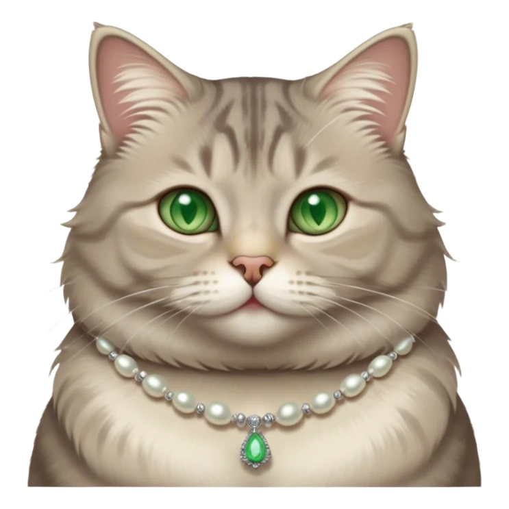 fluffy, slightly chubby, light grey tabby cat with green eyes, white tummy, and a pearl necklace  sticker