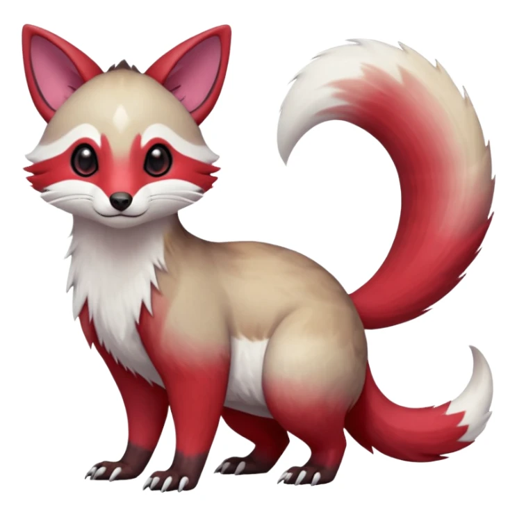  Hyper-realistic smooth Asian oriental painted silky soft White white with red gradients, and slit eyes markings beautiful handsome gorgeous aesthetic colorful vibrant Vernid-Trico-Marsupial-Furret-Zangoose-species-Fakemon-creature by LiLaiRa, 4 legs, 1 tail, random markings, (full body) sticker