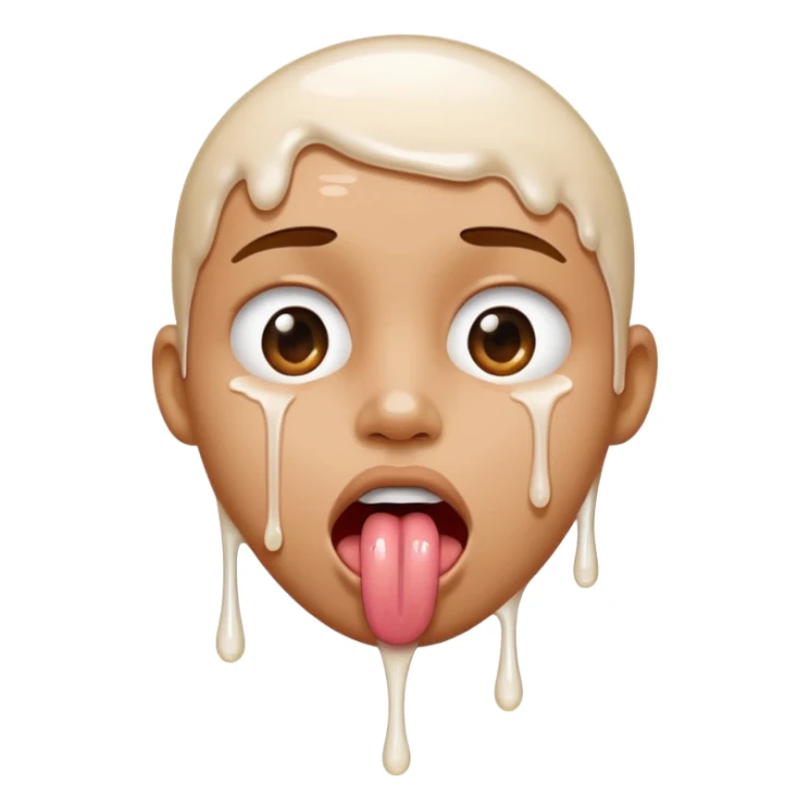White liquid on a face dripping from tongue sticker