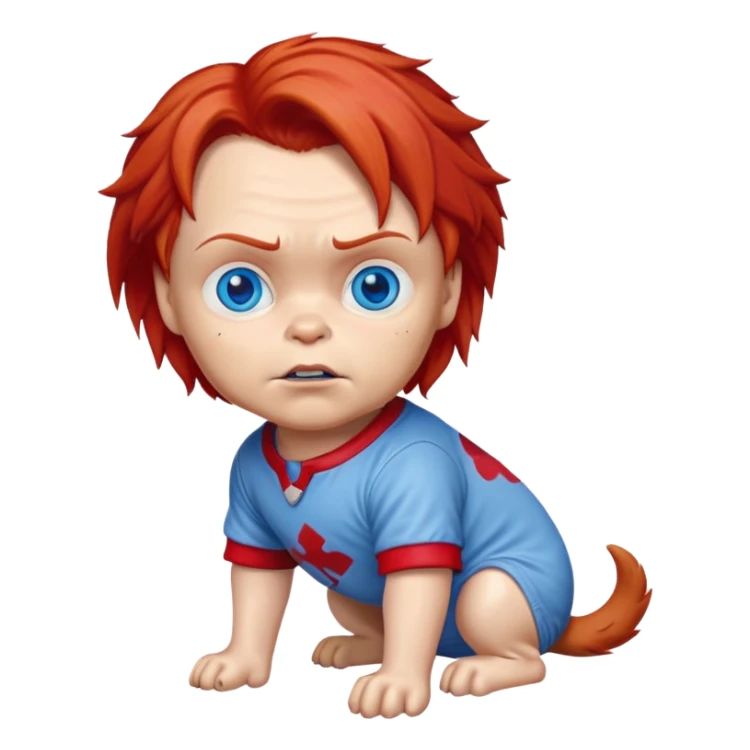 Chucky wearing a dog shirt sticker