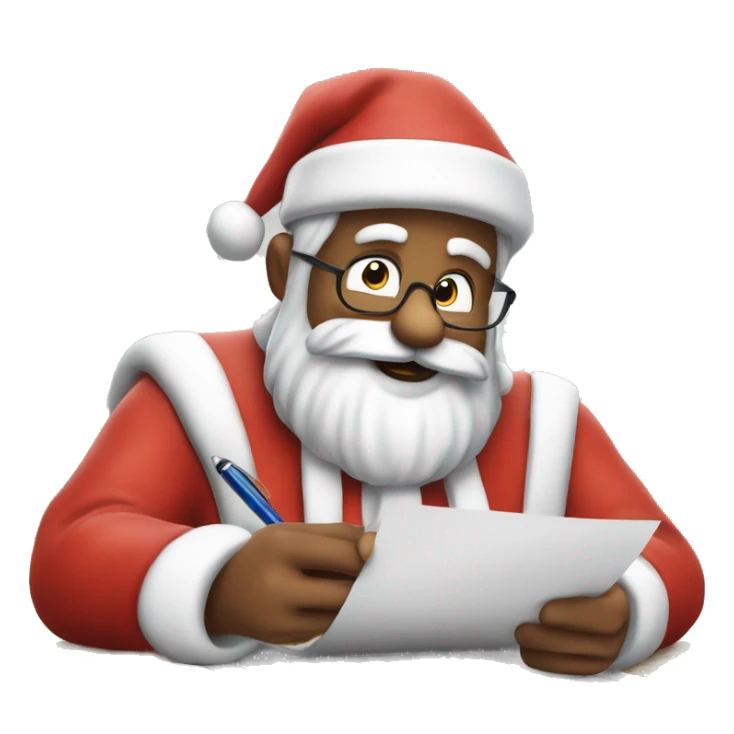 Father Christmas is sitting on a desk, writing something down on a sheet of paper, solving complicated math puzzles  sticker