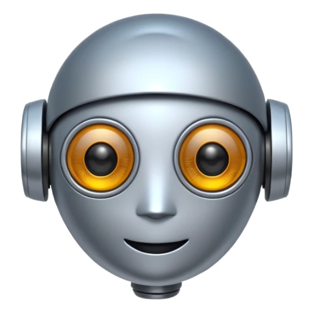 cute artificial intelligence emoji, small robot head with digital eyes, cheerful expression, modern style sticker