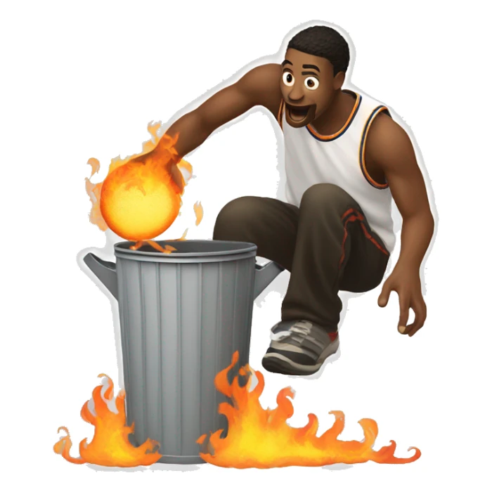 A man dunking a flaming ball into a trash can sticker