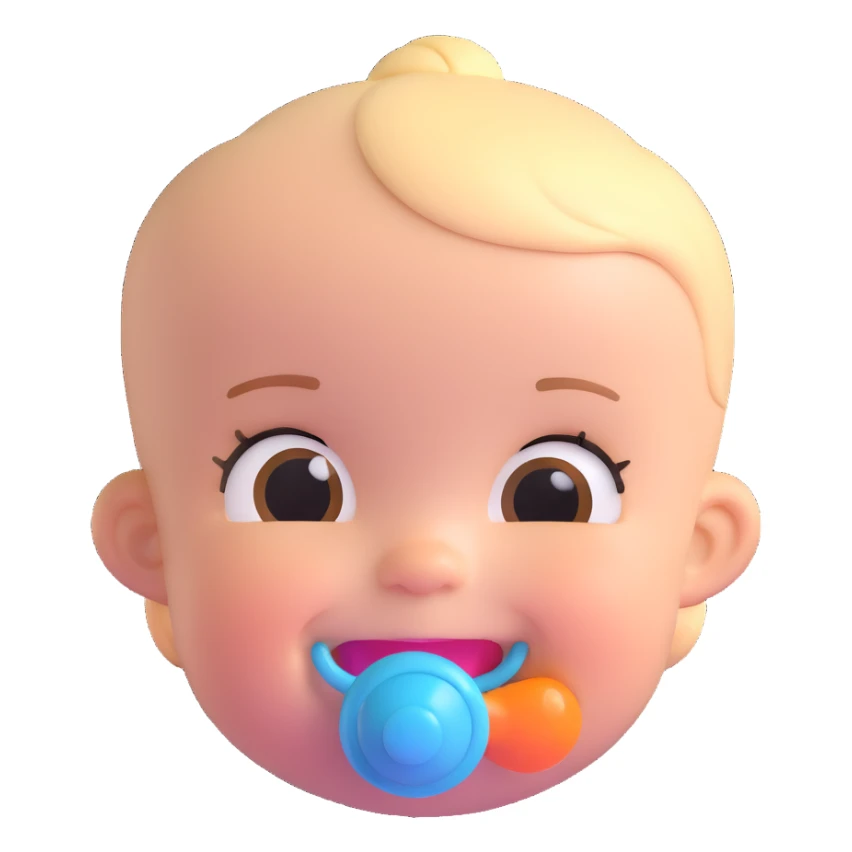 smiling baby girl with a pacifier sticker