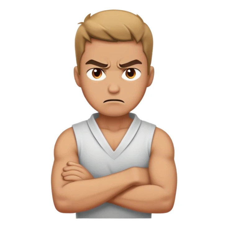 guy with crossed arms around neck angry sticker