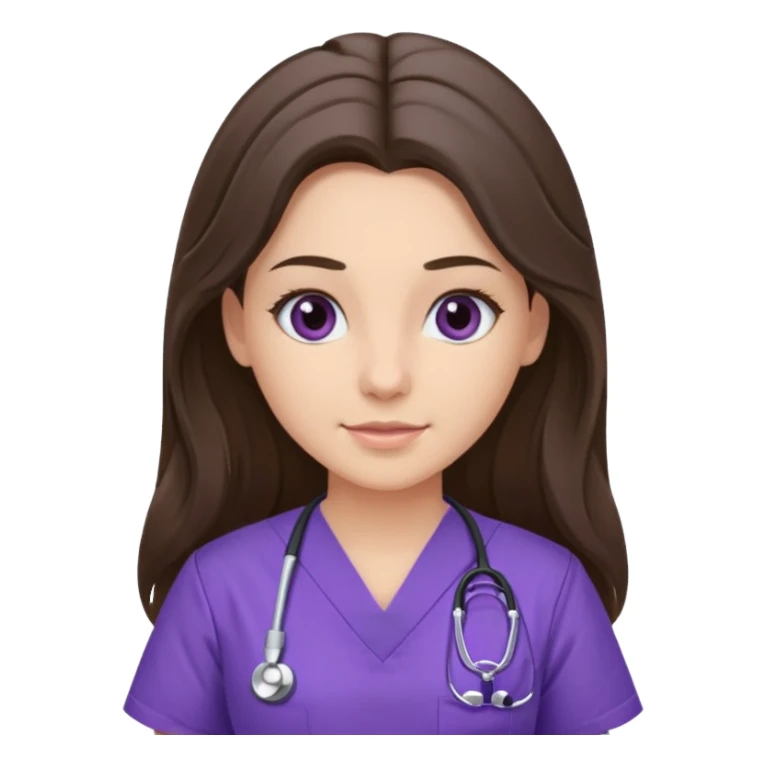 pretty brunette nurse with long hair in purple scrubs sticker