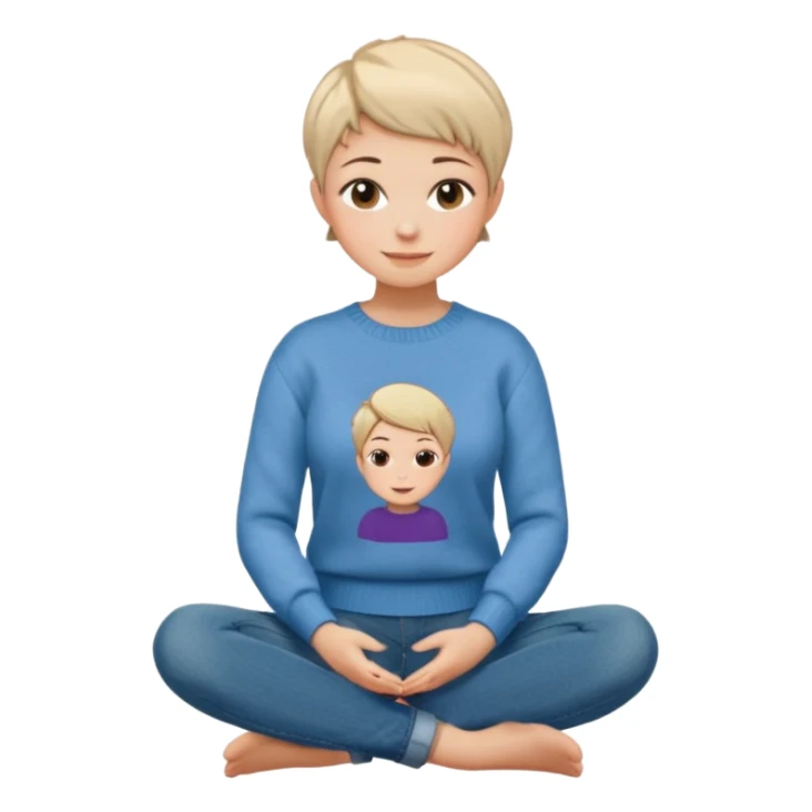 woman sitting cross legged short pixie hair jeans sweater smile  sticker