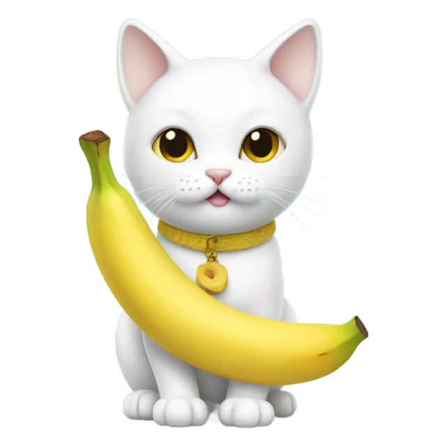 white cat holding banana sticker