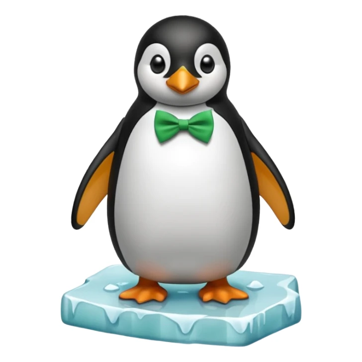 penguin, green bow tie, standing on small ice melting block sticker