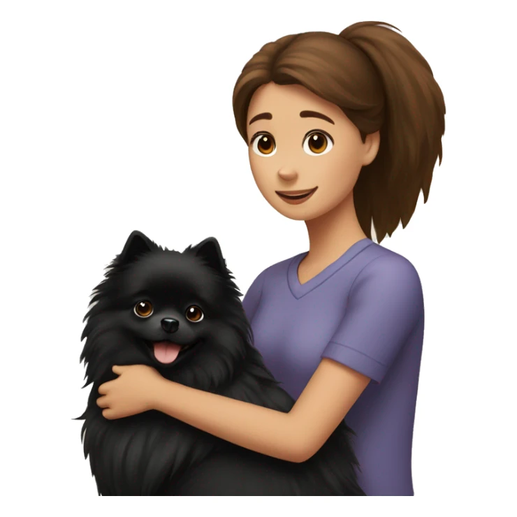 Brown -haired girl hugs a black pomeranian dog sticker