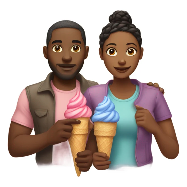 Black couple holding hands and eating ice cream sticker