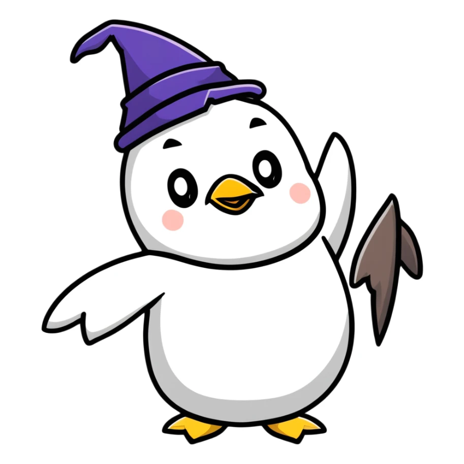 A penguin wizard with a long white beard, wearing wizard robes and conjuring magic from its flippers sticker