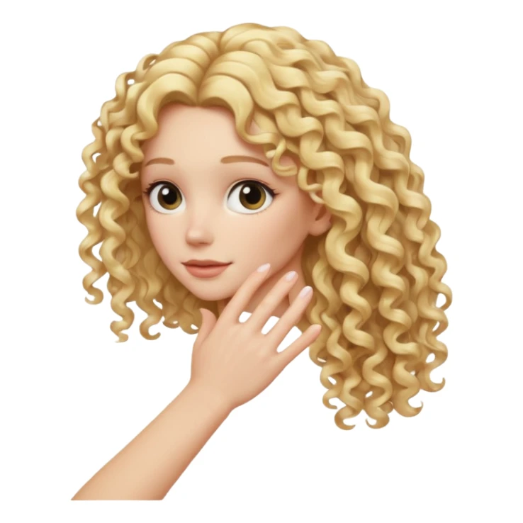 back view of a hand gently touching blonde curly hair sticker