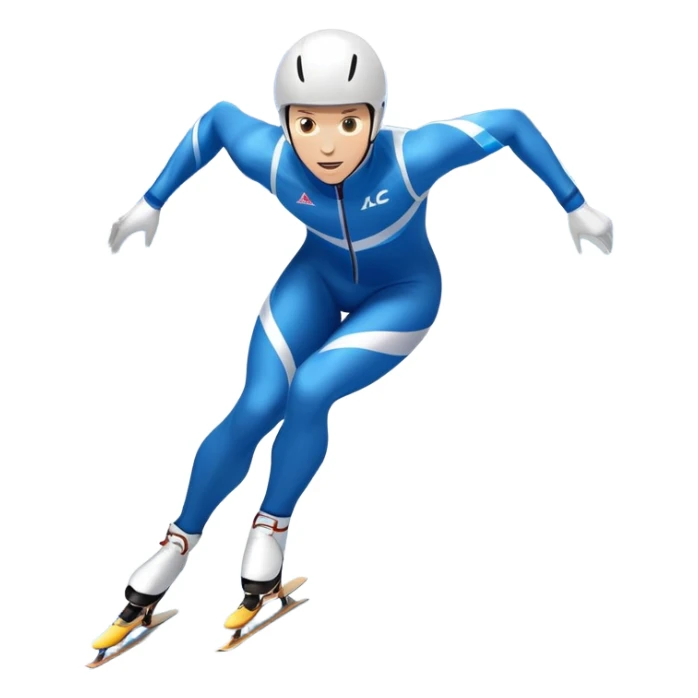 An icon showing a speed skater in a dynamic pose racing on a professional ice track, dressed in an aerodynamic suit. The scene includes a stadium with cheering crowds, icy reflections, and a snowy mountain backdrop. Transparent background captures the speed and intensity of the sport. sticker