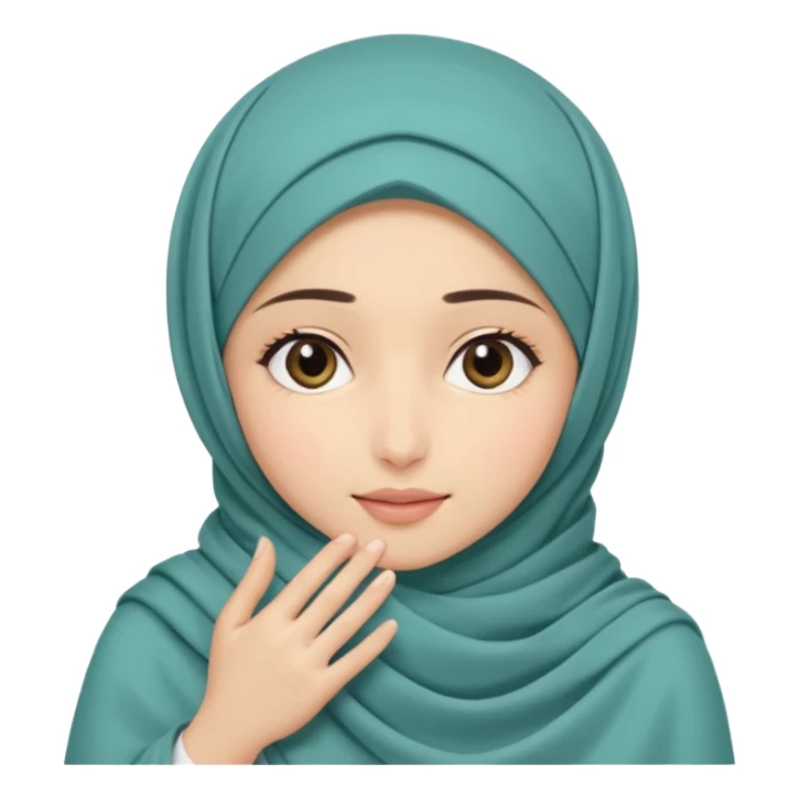 Hijabi girl sitting.     head covered
hands pulling the fabric in
shy-but-dramatic energy
“no cameras pls” but in a cute way
soft + mysterious vibe sticker