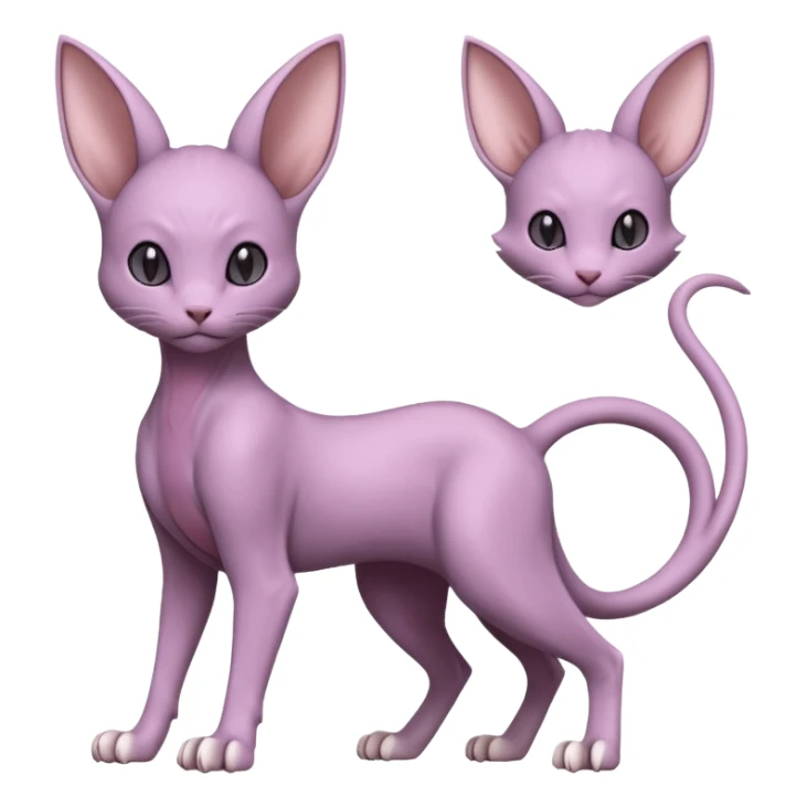 Pastel dull greyish anthropomorphic digitigrade Mewtwo-Beerus-Minccino-Lykoi-Sphynx-hybrid-Fakémon-fusion-animal-ET-species-creature, full body  sticker