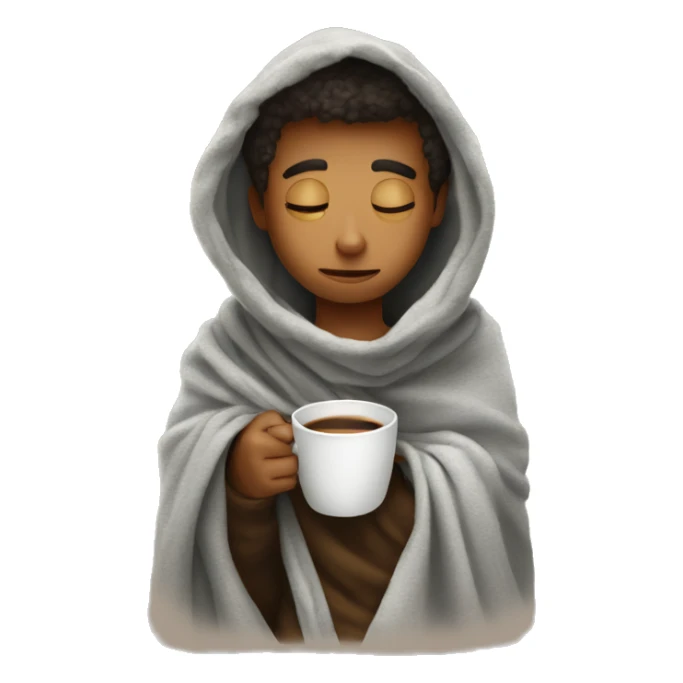 Boy inside a blanket sipping coffee eyes closed sticker