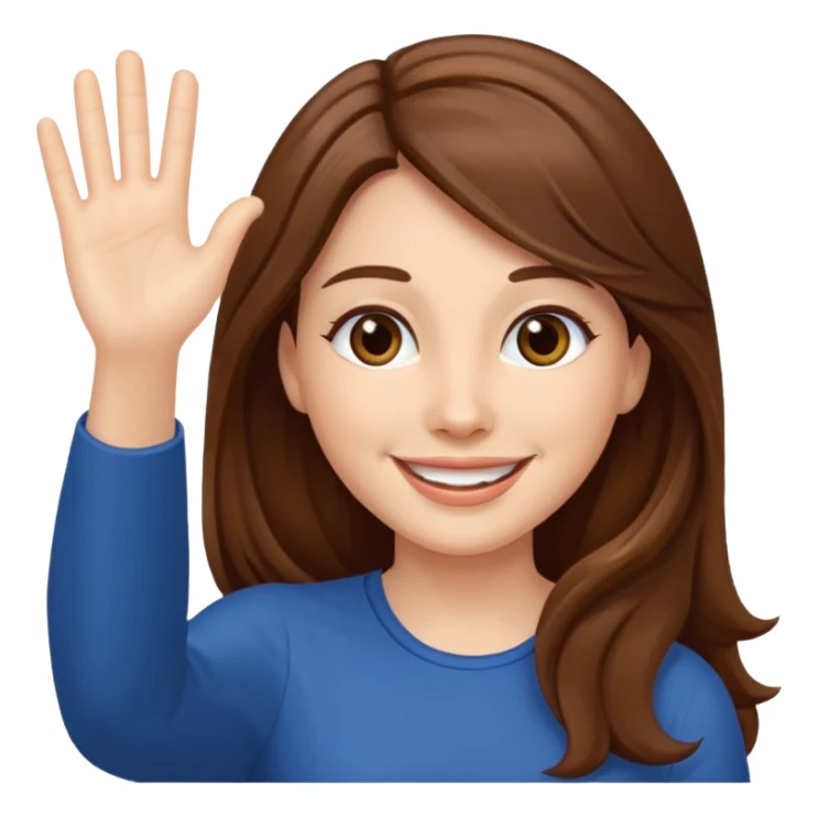 long lenght hair brown and say hi with hand sticker