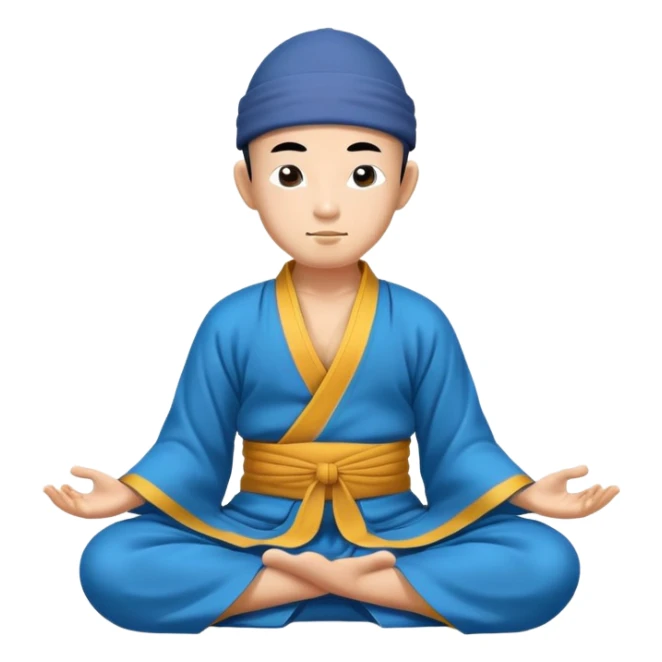 Tibetan monk in Asian hat floating in lotus pose in blue kimono sticker