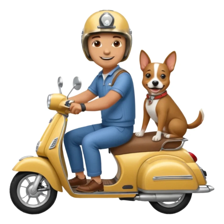 man and his pet dog riding a vespa sticker