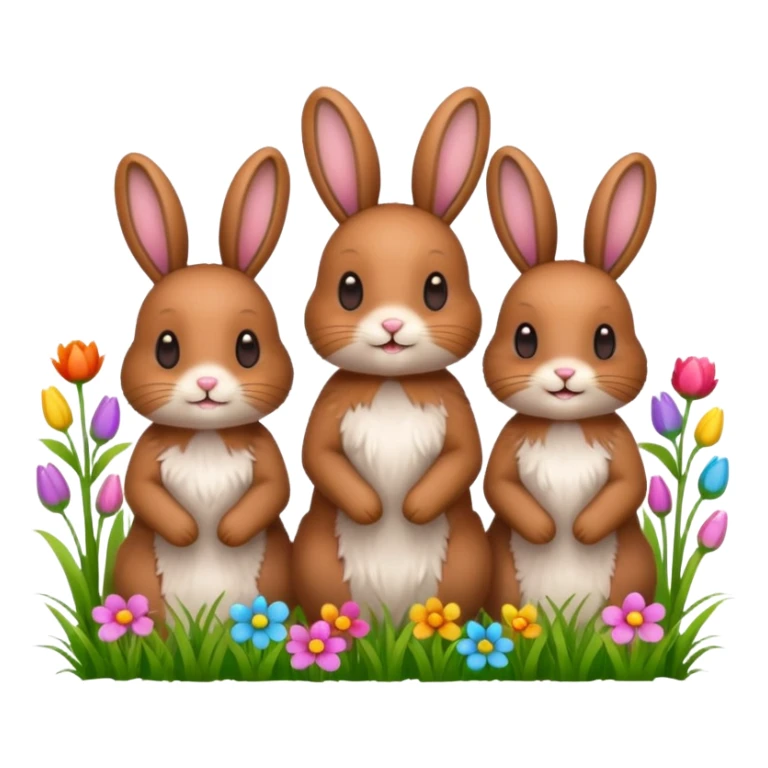 3 Bunny's standing in grass field with flowers happy looking foward sticker
