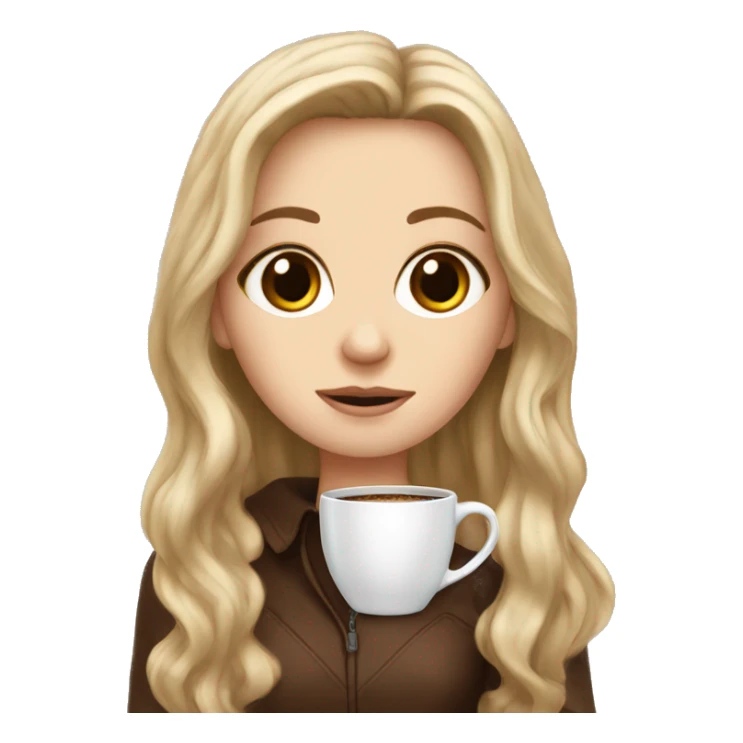 White girl with brown long hair big eyes and coffee   sticker