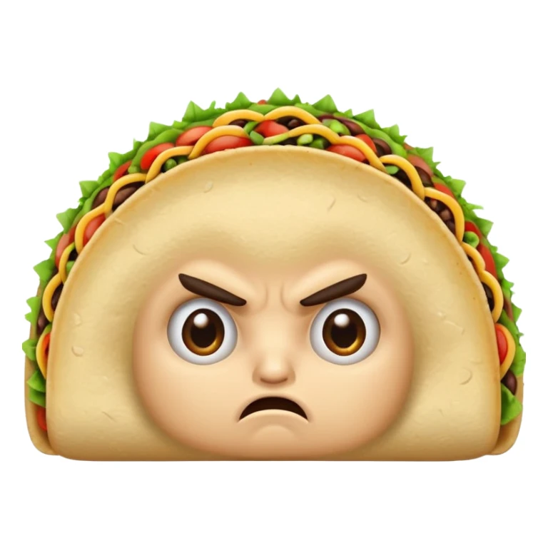 cute angry taco with furrowed brows and small frown, minimal details, simple background sticker