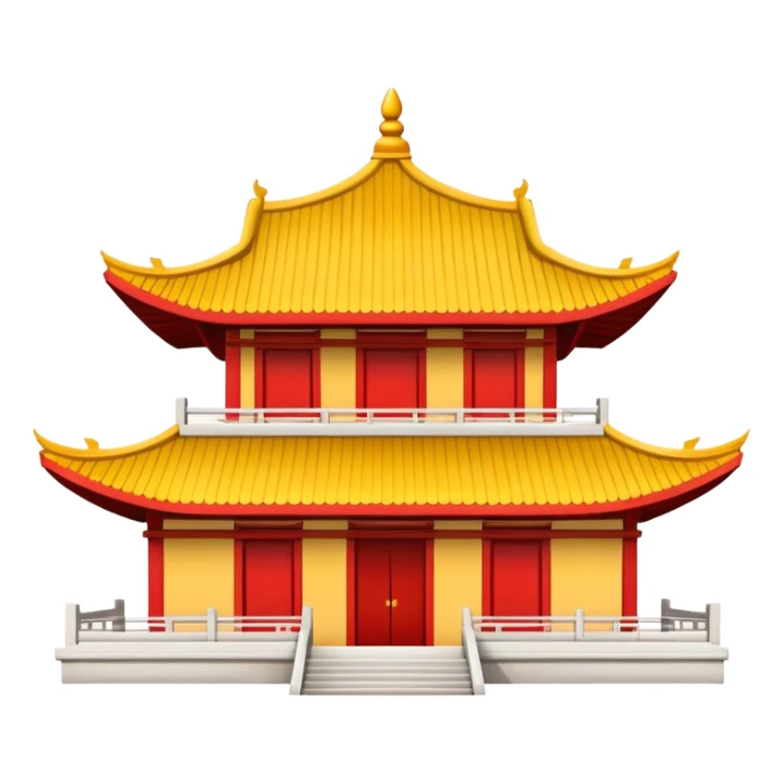 Simple Chinese temple building icon like standard emoji, iconic representation with upturned roof eaves sticker