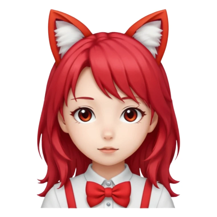 cute anime girl with cat ears, red blowing hair sticker