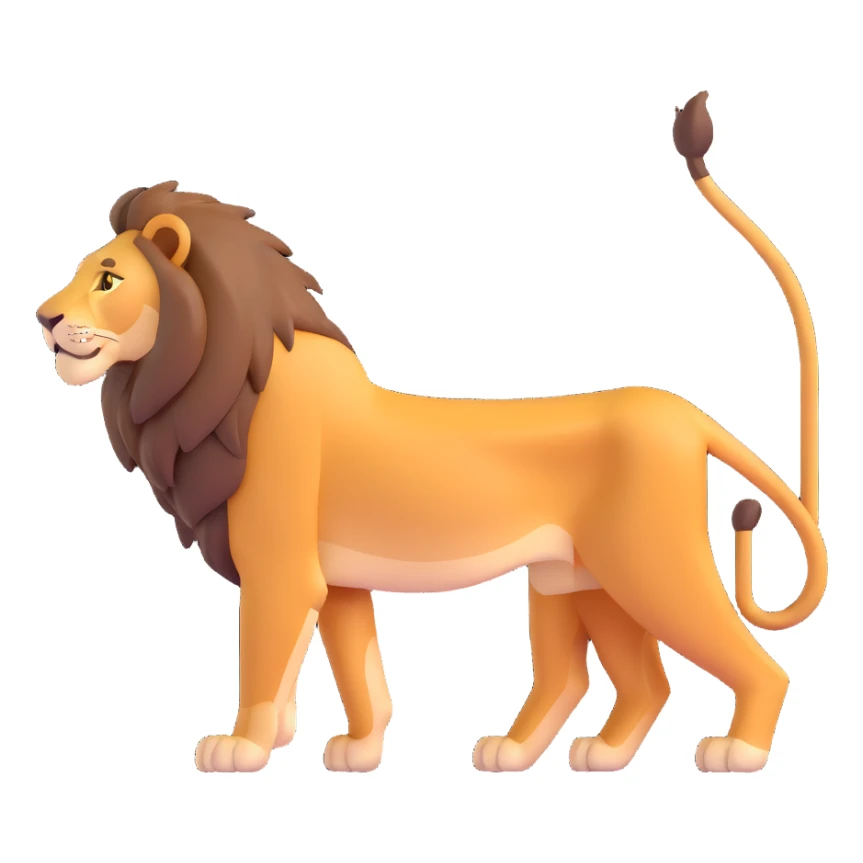 FULL BODY panthera leo male style wild, full flat cute side profile design in 3d soft l centered composition cartoon style128x128 pixels 1 tail sticker