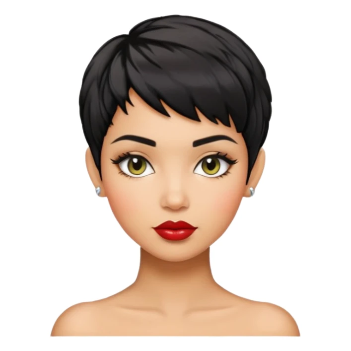 woman pixie cut textured black hair shiny lips sticker