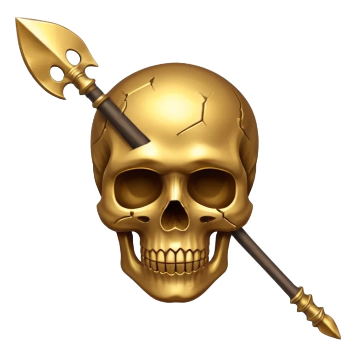 golden skull broke in half by a spear sticker