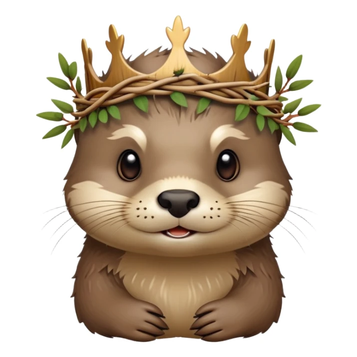 cute confused otter face with natural twisted thorny bramble branches wrapped around head, wooden Crown of thorns sticker