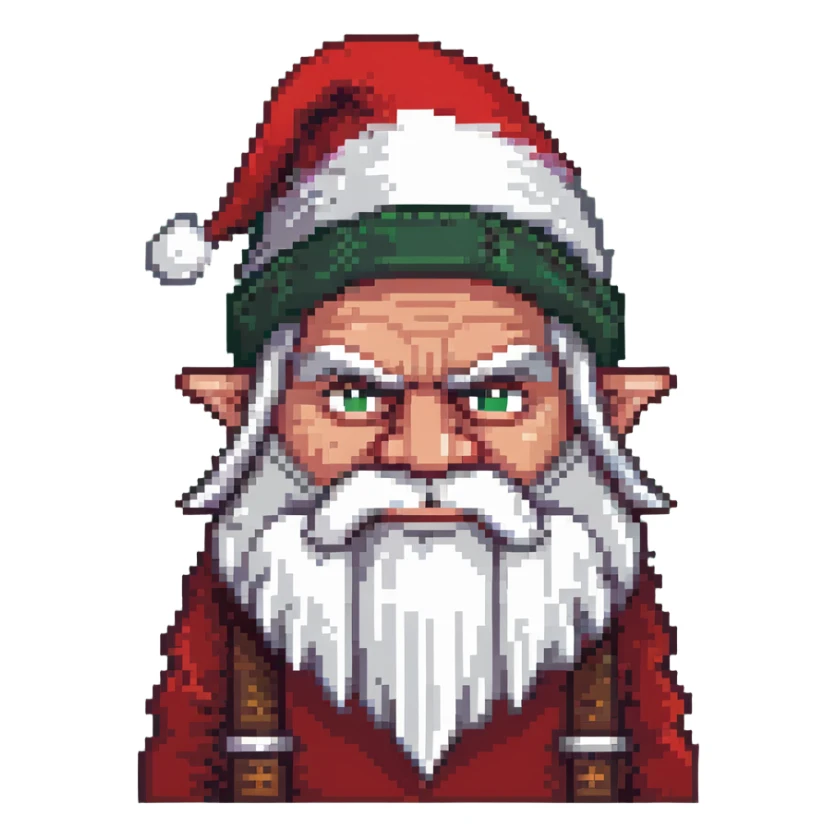 Grumpy-looking dwarf with white beard, red hat, frowning face with bushy eyebrows sticker