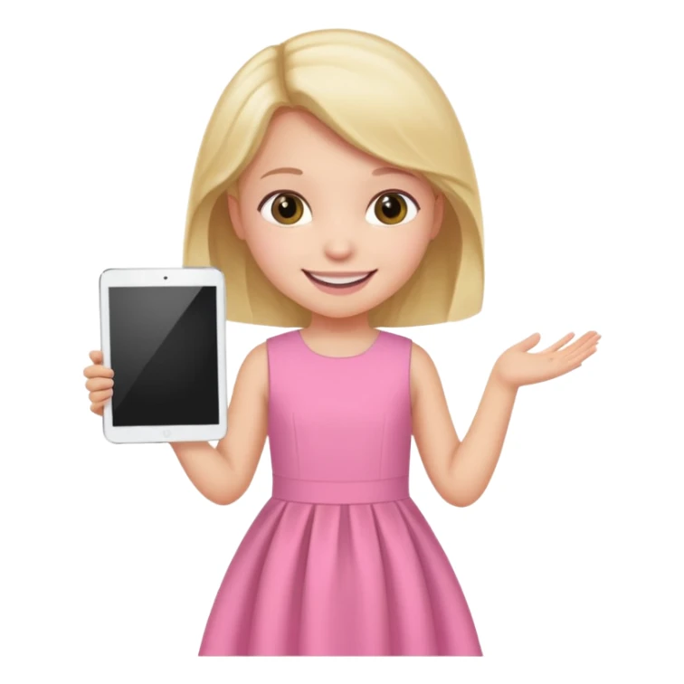 kid girl hold a tablet, pink dress sticker