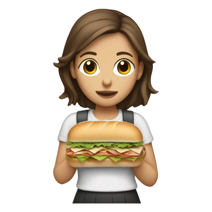 Brown haired girl with bands eating a sub sandwich  sticker
