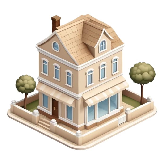 Isometric exterior little beige and white salon dollhouse style 3D realistic  sticker